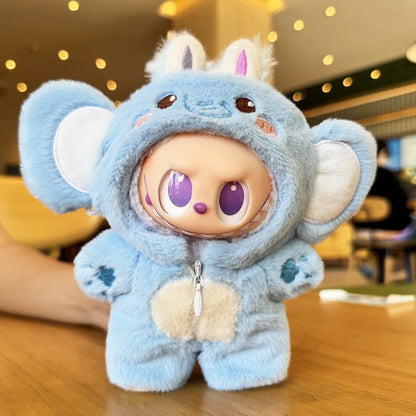 Cute Pink Rabbit & Elephant Jumpsuit for Labubu V1–V2 Dolls – Fun Animal Outfit & Accessories