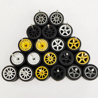 1:64 Alloy Car Wheels & Rubber Tires Set - Replacement Axles for Hot Wheels, Matchbox & Model Cars