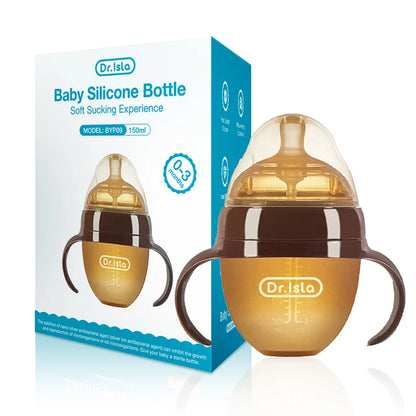 150ML/250ML Portable Baby Bottle – Silicone Feeding Bottle with Handle, Drop-Resistant & BPA Free for Newborns