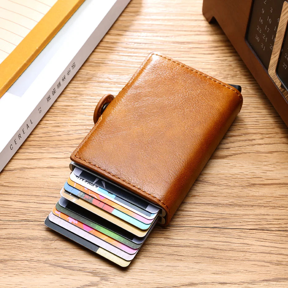 RFID Carbon Fiber Slim Wallet for Men – Mini Card Holder with 14 Slots, Small Money Bag Purse