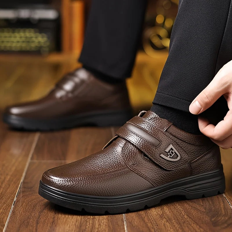 Men’s Retro Business Casual Slip-On Shoes - Velcro Closure, Soft Comfortable Non-Slip Sole