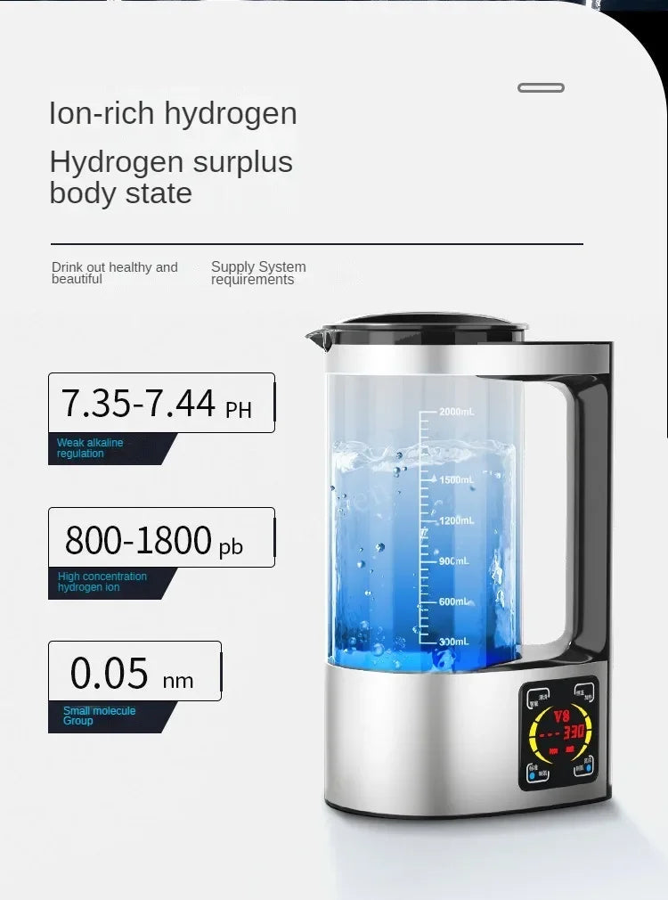2L Electric Hydrogen Rich Water Kettle - 100-240V Water Ionizer & Filter for Hydrogen Water Generation