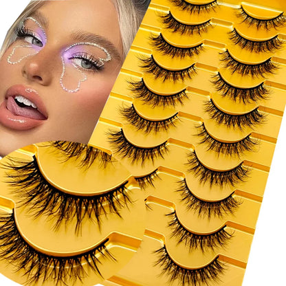 5/10 Pairs 3D Mink False Eyelashes – Wispy Handcrafted Full Strip Short Natural Lashes for Makeup