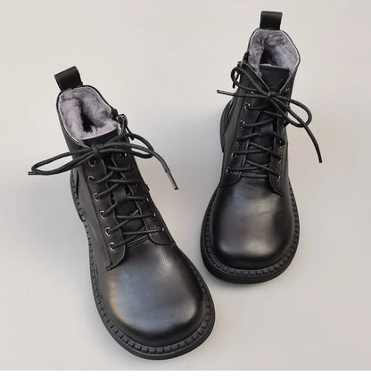 Careaymade 100% Genuine Leather Wide Casual Women’s Short Boots – Big Size, Handmade Men’s Wool Boots