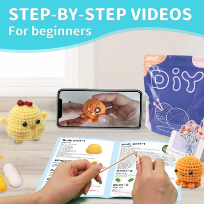 Animal Crochet Kit for Beginners - DIY Starter Set with Step-by-Step Knitting & Craft Supplies