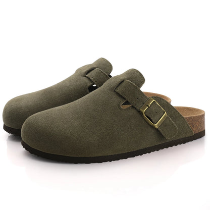 Comwarm Women’s Suede Mules & Men’s Cork Insole Clogs – Arch Support Sandals for Outdoor, Beach, and Home Slides