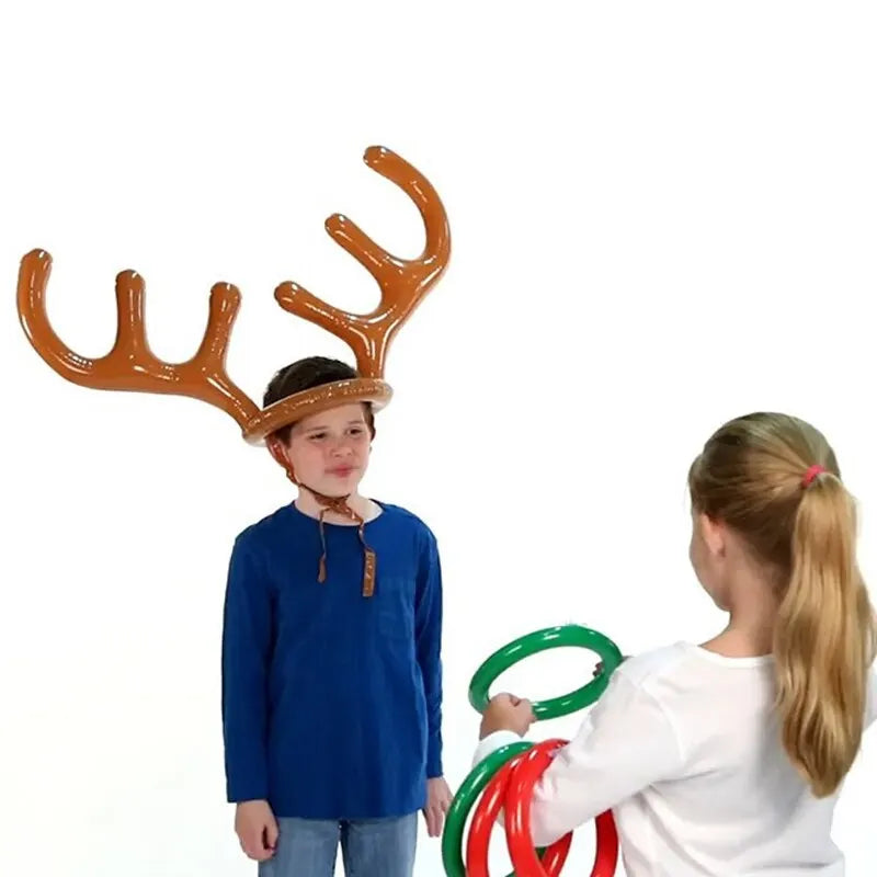 Inflatable Reindeer Antler Hat Ring Toss Game – Kids Christmas & Family Party Toy, Xmas 2023 Decor