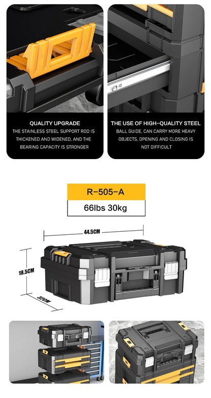 AIRAJ Stackable Modular Toolbox Set — Portable Combo ToolBox with Wheels for Space-Saving Storage & Easy Mobility