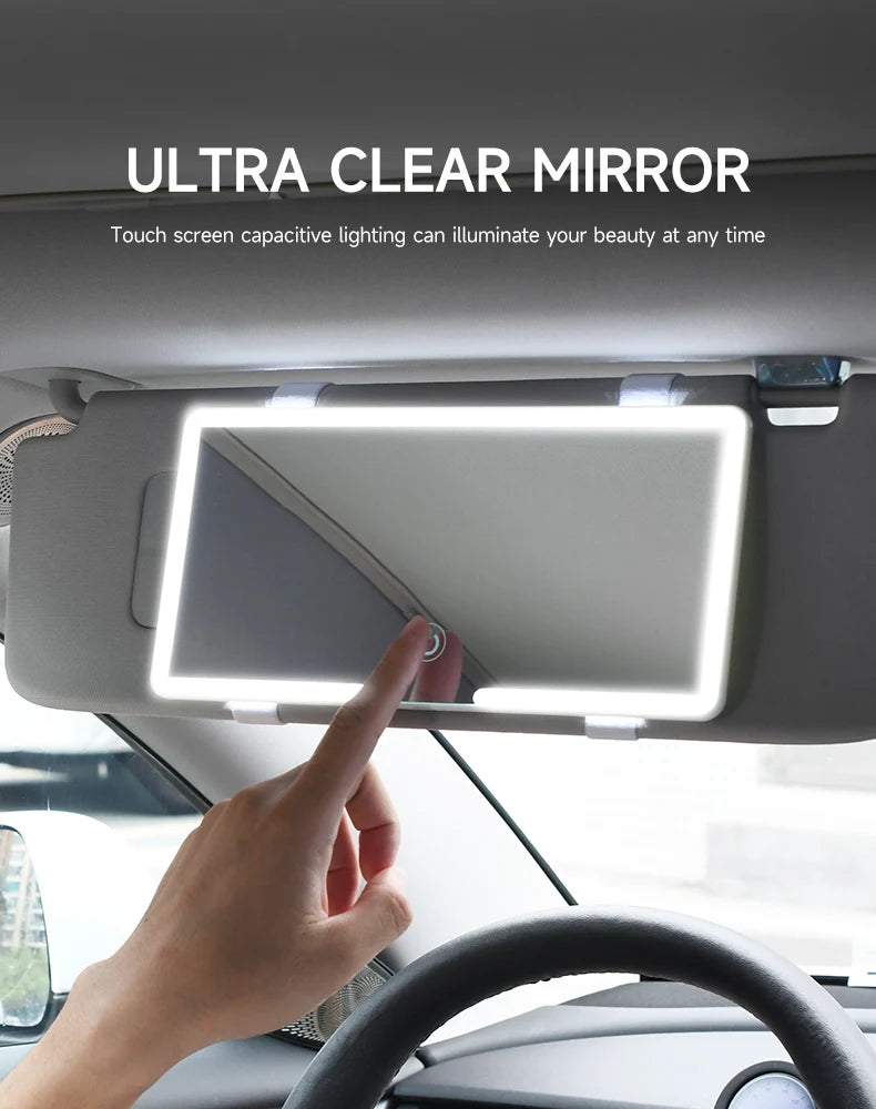 LED HD Makeup Mirror for Car – Rechargeable Sun Visor Plate with Fill Light, Universal Thin Vanity Mirror for Girls & Women