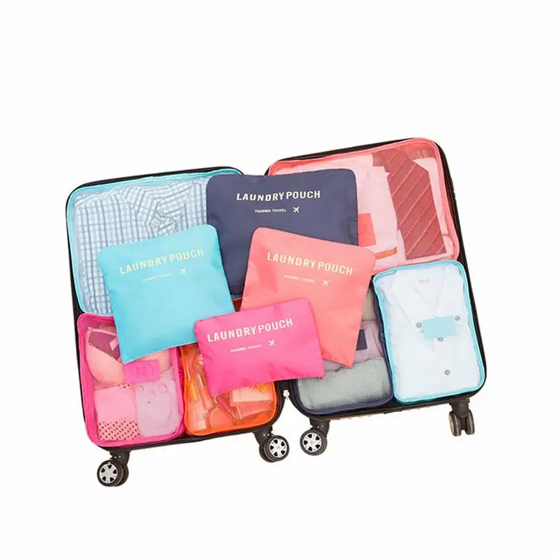 6pcs Travel Storage Bags Set: Portable Luggage Organizers for Suitcase Packing - Clothes, Shoes, Foldable Cases