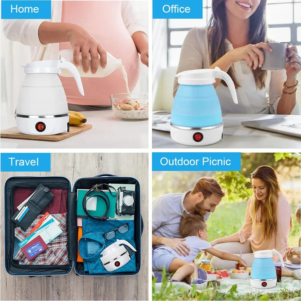 Portable 600ML Folding Electric Kettle – Travel & Camping Electric Water Heater, Foldable Design