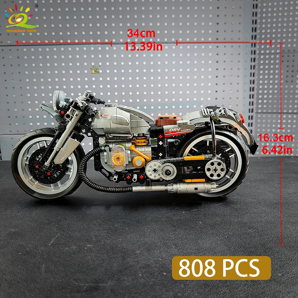 HUIQIBAO 808PCS Technical Motorcycle Building Blocks Set – City Moto Racer Model Kit Bricks Toy for Kids, Boys & Adult Collectors DIY Construction Gift