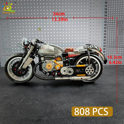 HUIQIBAO 808PCS Technical Motorcycle Building Blocks Set – City Moto Racer Model Kit Bricks Toy for Kids, Boys & Adult Collectors DIY Construction Gift