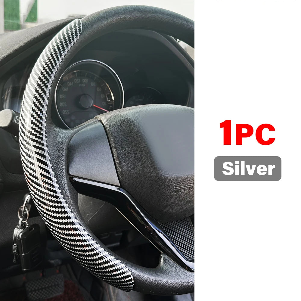 DIY Car Steering Wheel Cover — Microfiber Leather with Glossy Carbon Fiber Look