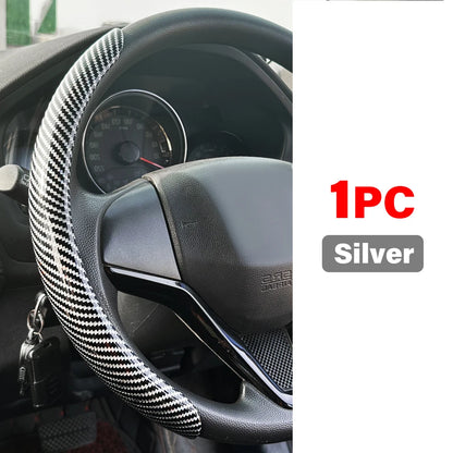 DIY Car Steering Wheel Cover — Microfiber Leather with Glossy Carbon Fiber Look