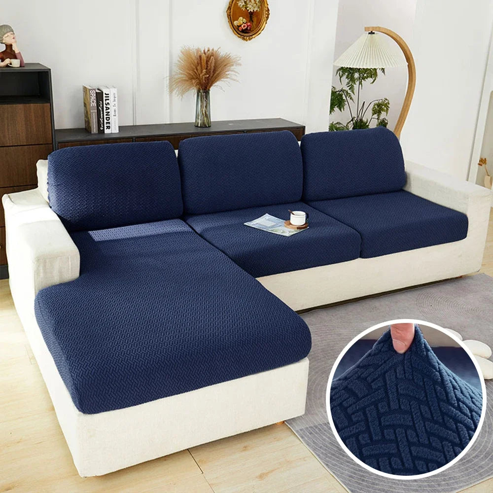 Elastic Jacquard Sofa Seat Cover – Solid Grey Washable Stretch Furniture Protector for Living Room Couch & Sectional Cushion