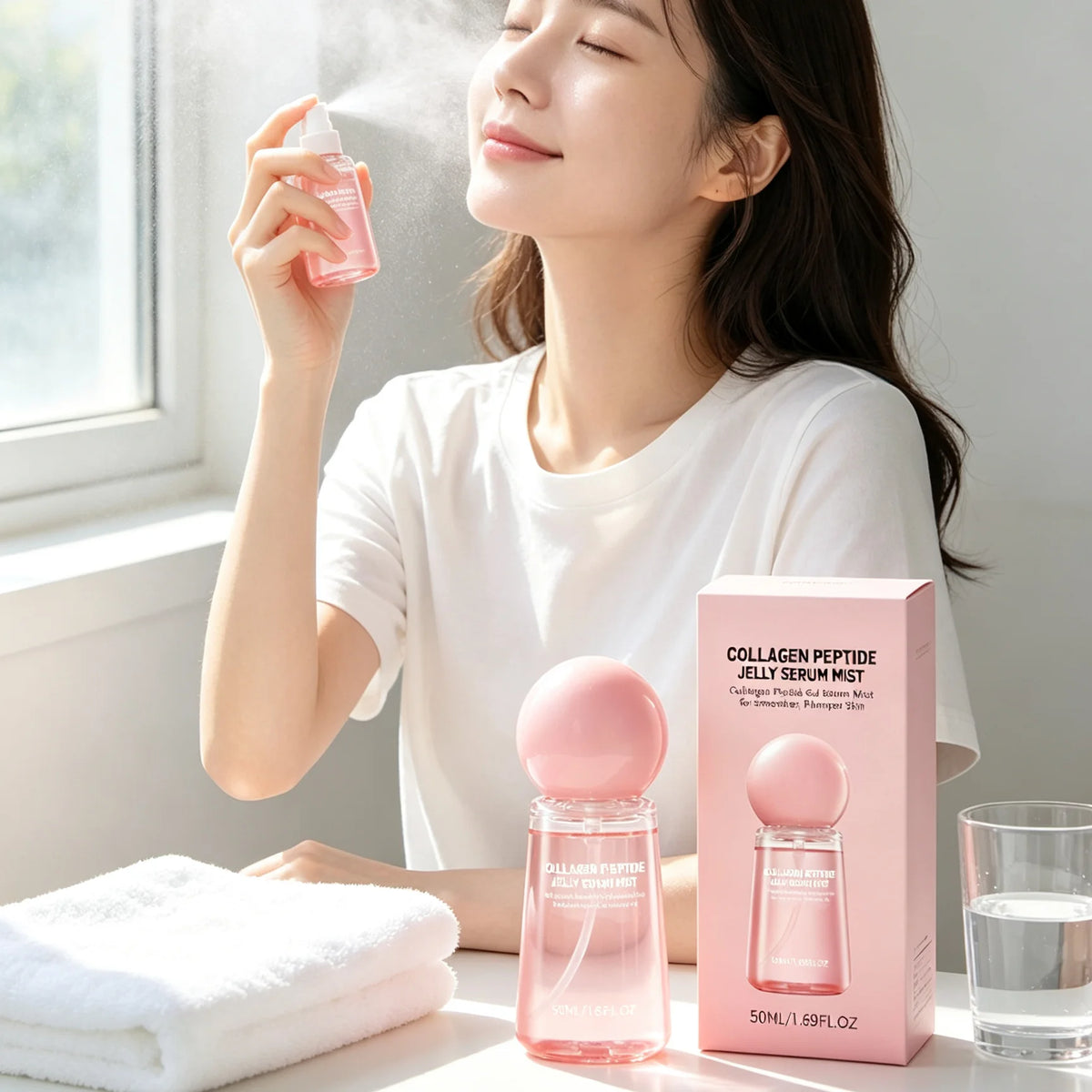 Collagen Peptide Jelly Mist Serum - Deep Hydration, Moisturizing, and Firming Facial Care Spray for Dewy-Looking Skin