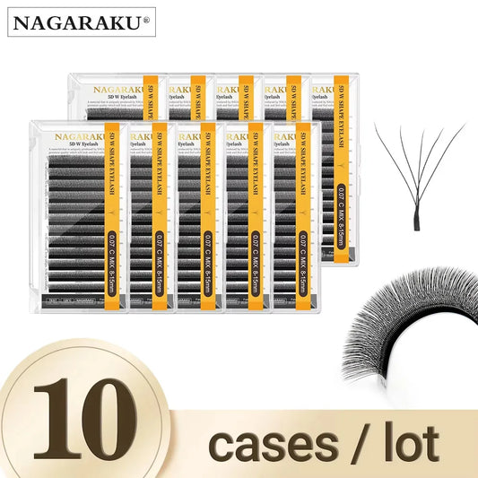 NAGARAKU W-Shape Bloom Eyelash Extensions – 10 Cases Premade 3D-8D Fans, Soft Natural Full-Density Lashes