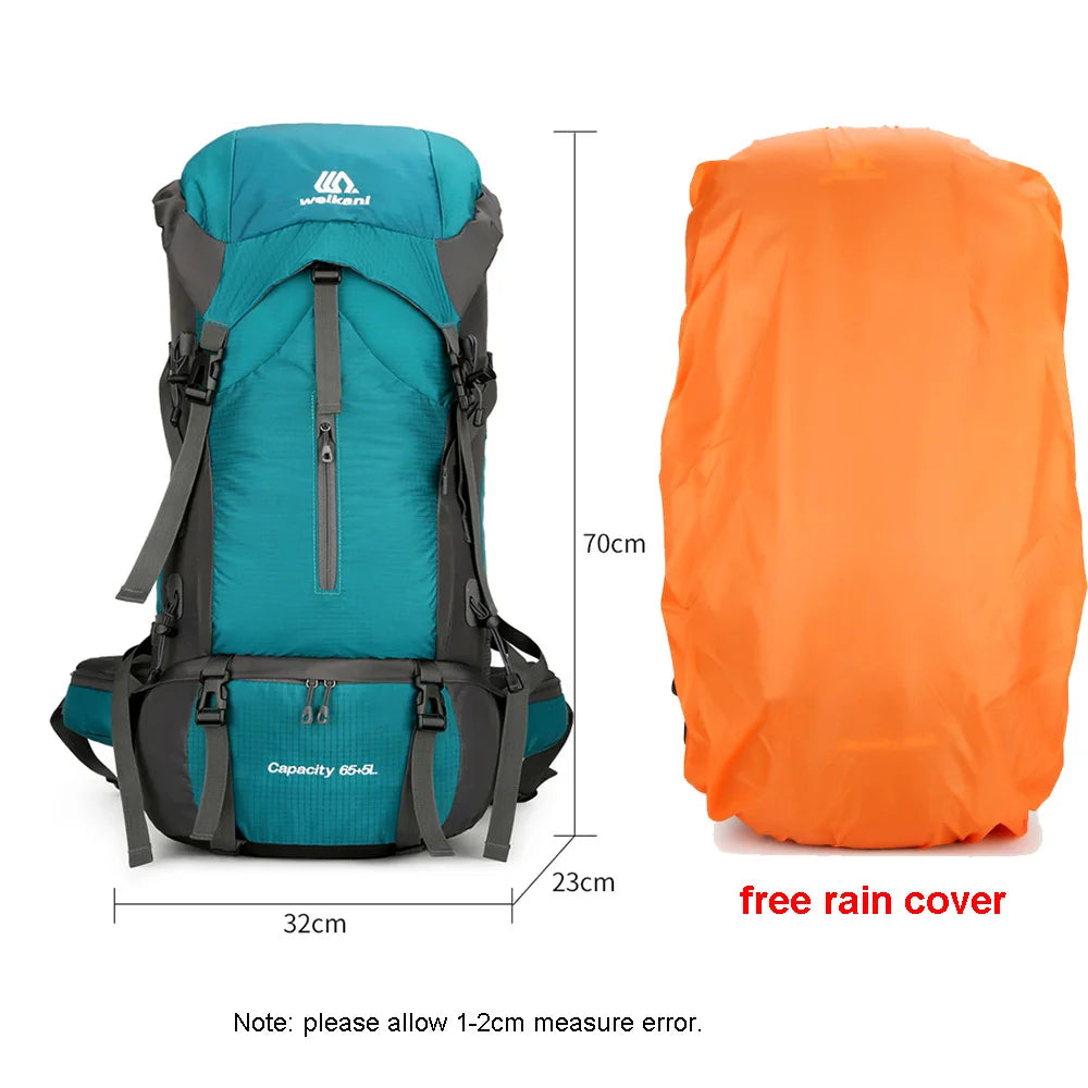 70L Nylon Camping Backpack with Rain Cover — Outdoor Hiking, Mountaineering & Travel Daypack for Men
