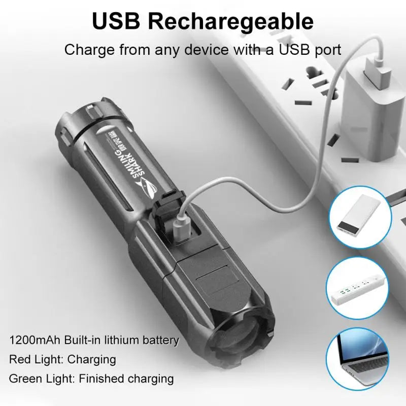 Powerful LED Flashlight – Rechargeable USB, 18650 Battery, Waterproof, Zoom, 100000 Lumens Tactical for Fishing and Hunting