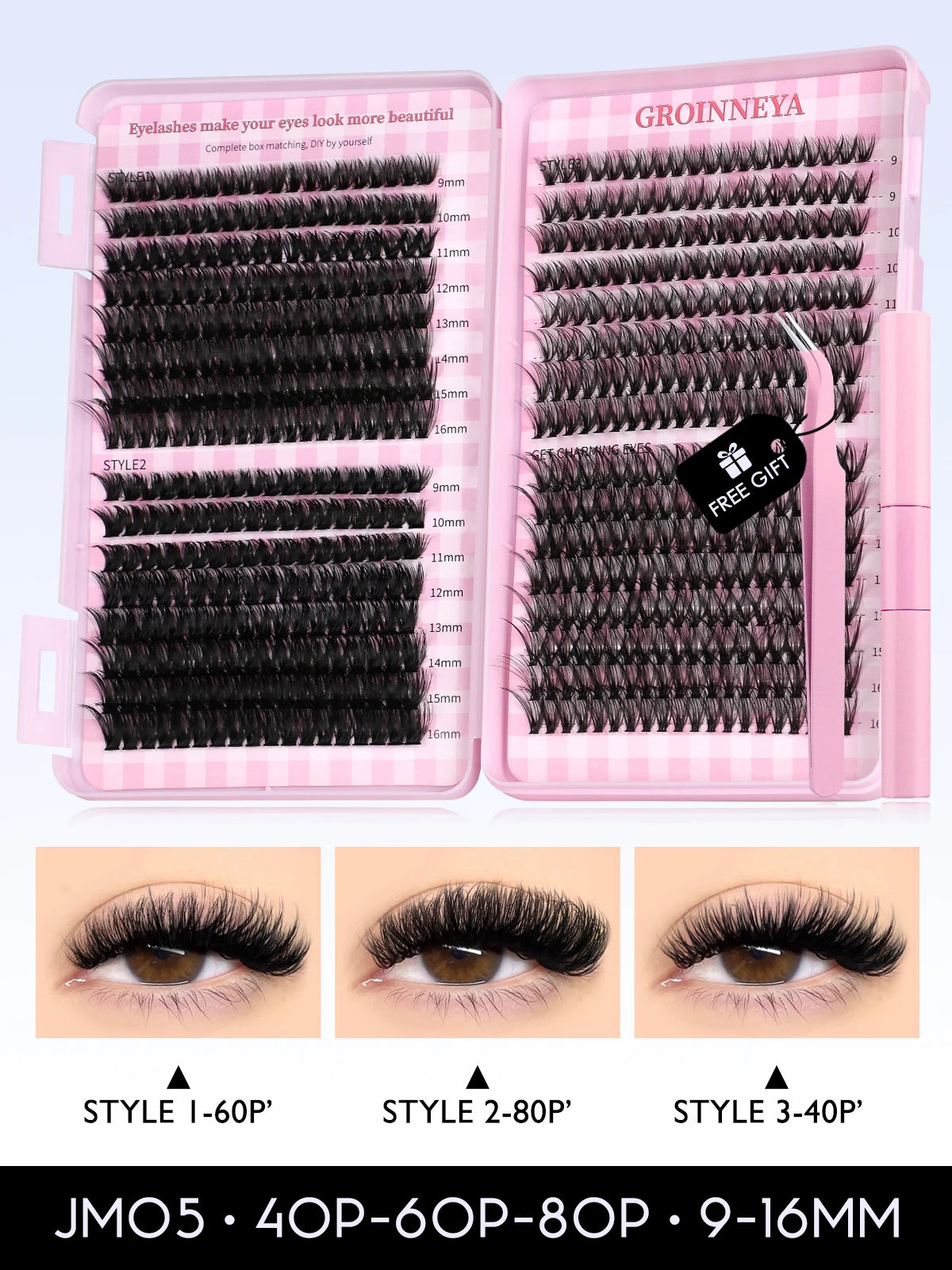 GROINNEYA Cat Lash Clusters Kit – 640pcs with Lash Bond & Seal, DIY Eyelash Extensions for Home Use