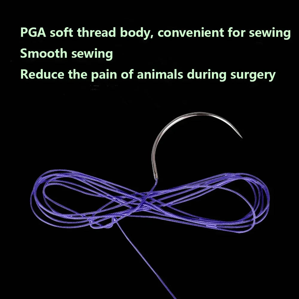 12PCS Absorbable Suture Threads for Pets — 90cm PGA Polyglycolic Acid Sutures with Needle | Sterile Veterinary Use