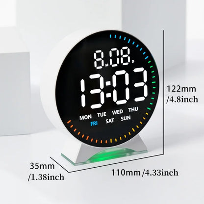 LED Digital Alarm Clock with Adjustable Brightness — Week, Date & Seconds Display, 2 Alarms, 12/24H Table Clock with Ambient Light
