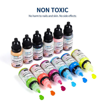 12pcs Airbrush Nail Ink Paint Set – Colorful Nail Polish for Spray Gun, Stencil & Hollow Pattern Art Tools