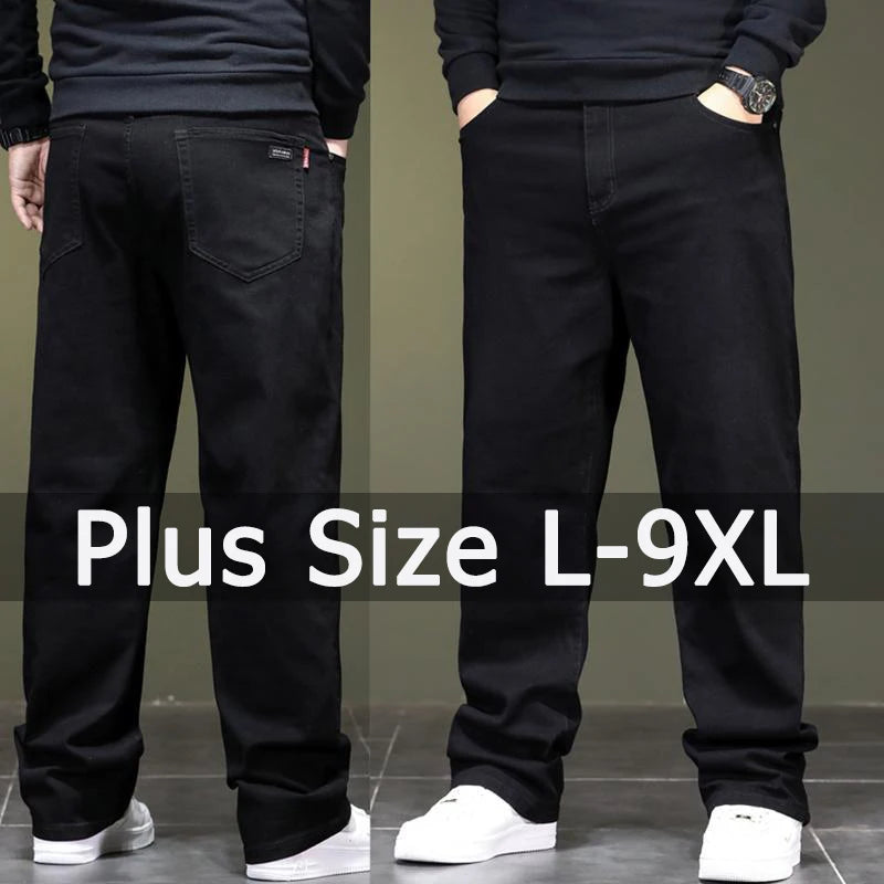 Big Size Men’s Black Jeans – Wide-Leg Denim Pants for 45–150kg, Comfortable Fit Hombre Trousers