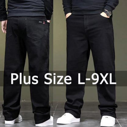 Big Size Men’s Black Jeans – Wide-Leg Denim Pants for 45–150kg, Comfortable Fit Hombre Trousers