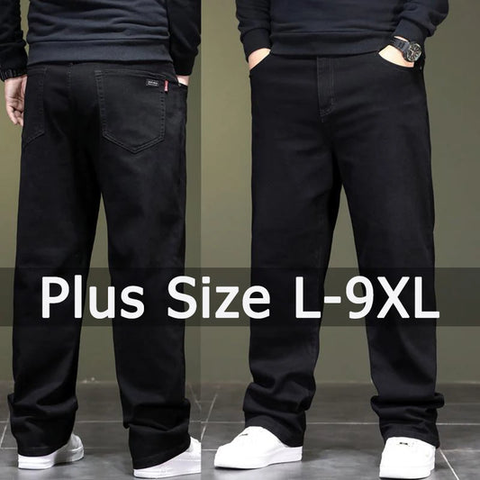 Big Size Men’s Black Jeans – Wide-Leg Denim Pants for 45–150kg, Comfortable Fit Hombre Trousers
