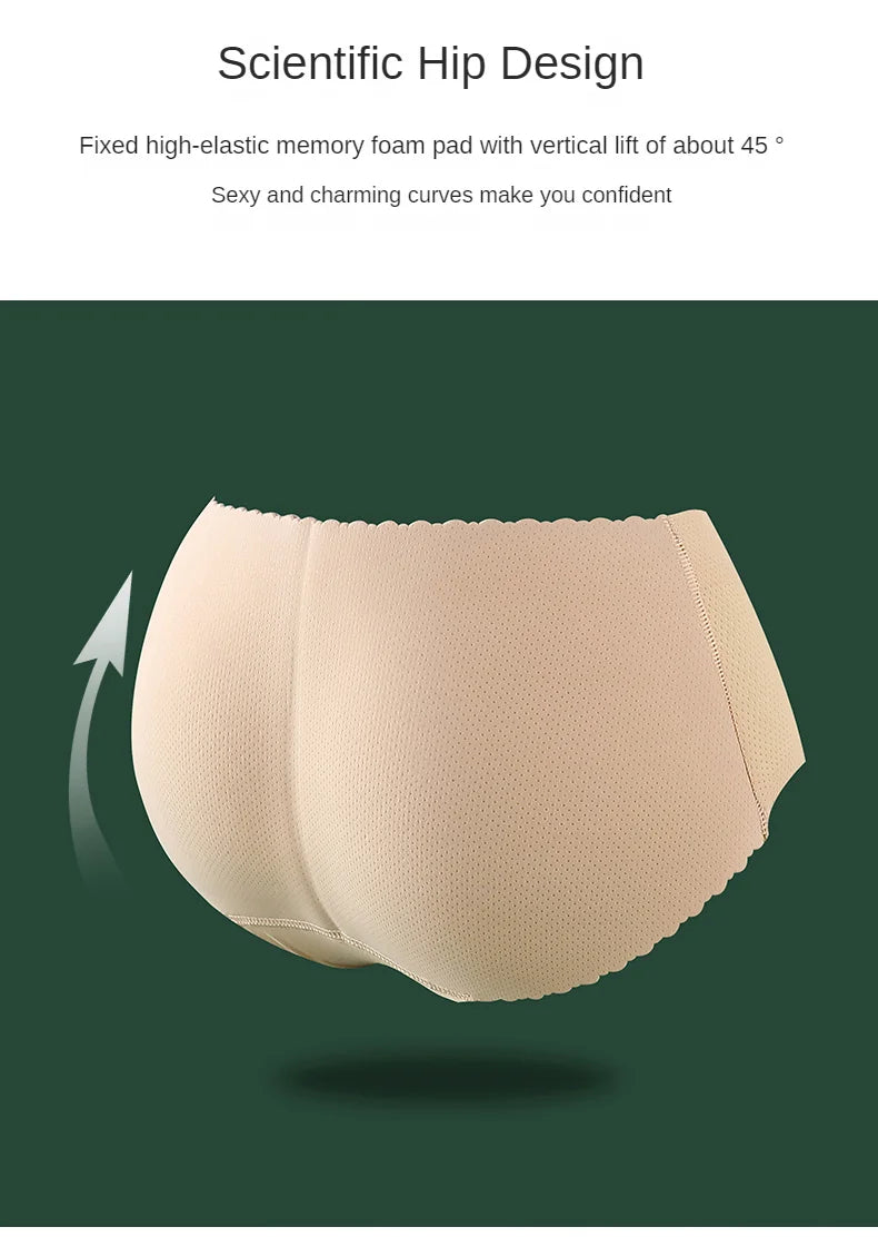 Women’s Low Waist Mesh Tummy Control Panty – Slimming Padded Seamless Underwear, Fake Buttock Body Shaper & Hip Enhancer