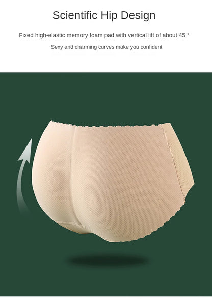 Women’s Low Waist Mesh Tummy Control Panty – Slimming Padded Seamless Underwear, Fake Buttock Body Shaper & Hip Enhancer