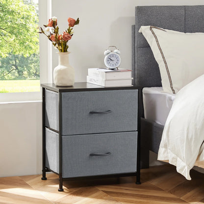 Nightstand Bedside Table – Coffee, Sofa & Tea Table with 2 Fabric Drawers for Bedroom Storage & Clothes Display