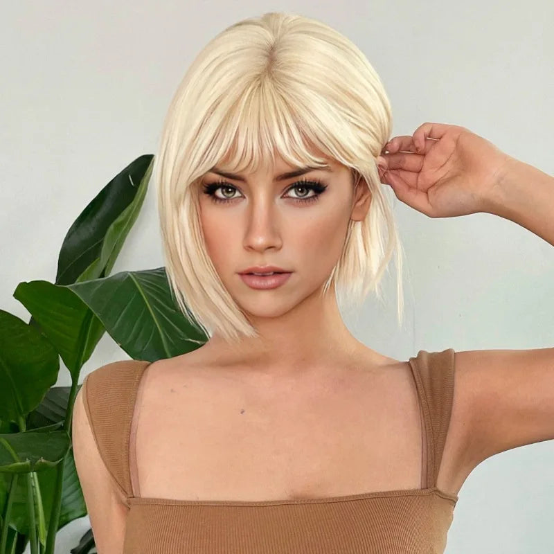 Synthetic Blonde Bobo Wig – Short Straight Breathable Hair Extension Wig for Young Women & Ladies