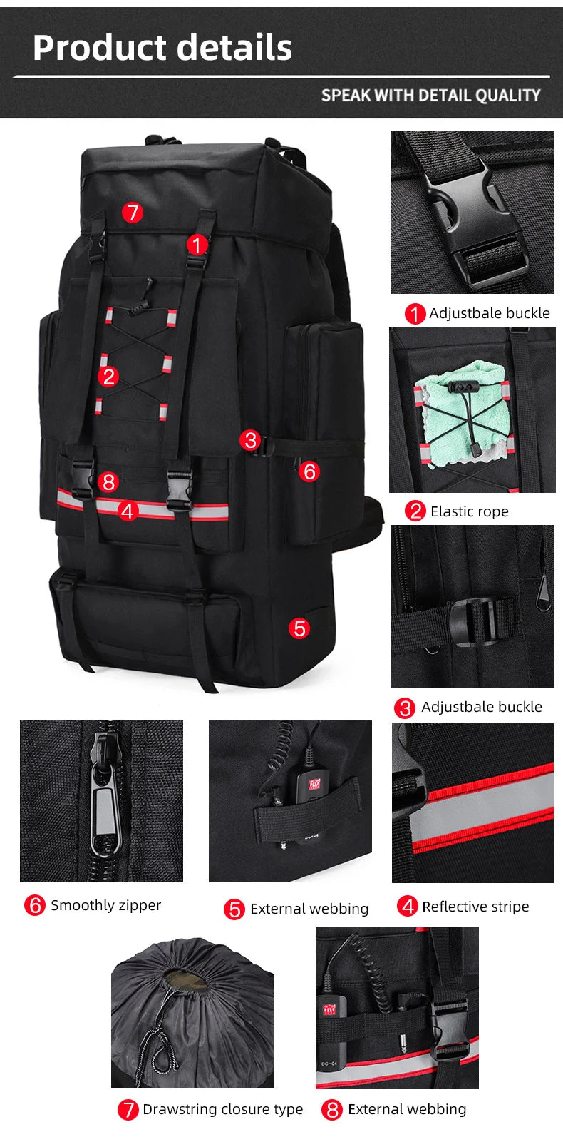 130L Hiking & Camping Backpack - Large Molle Trekking Rucksack for Men, Outdoor Travel & Sports Bag