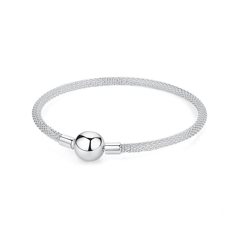 925 Sterling Silver Love Heart Charm Bracelet – Rose Gold Snake Chain Bangle for Women | DIY Luxury Bead Jewelry Accessories