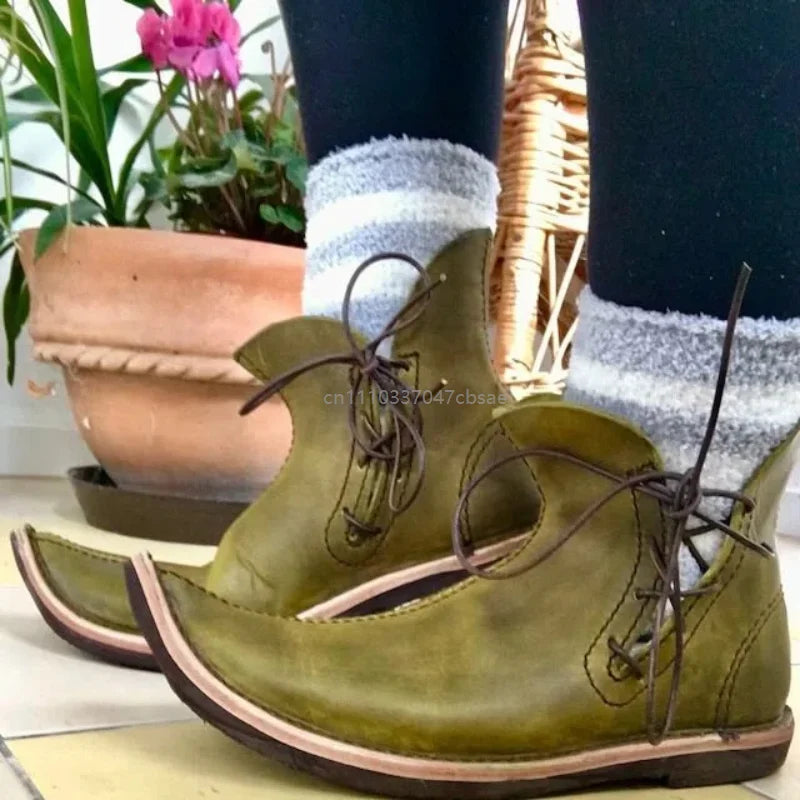 Medieval Renaissance Elf Ankle Boots - Pointed Lace-Up Pirate Cosplay Shoes for Men & Women