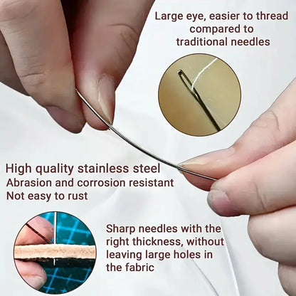 34PCS Hand Sewing Tool Set – Large Eye Stainless Steel Needles with Threaders for DIY Clothing Repair, Embroidery & Craft Supplies