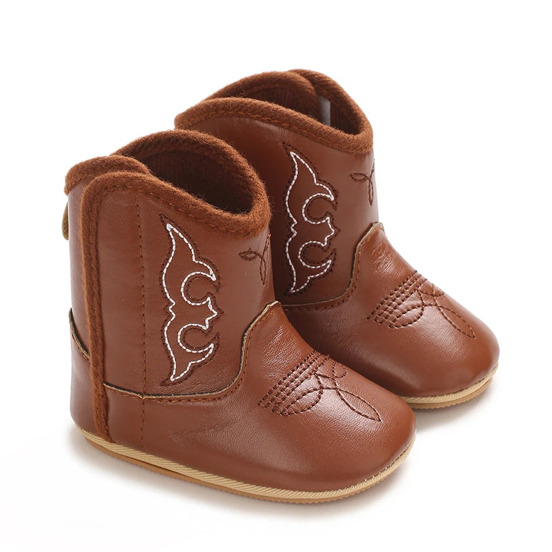 Autumn Embroidered Denim Boots for Newborns – Ethnic Style Soft Soled First Walking Shoes