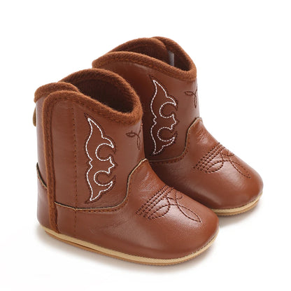 Autumn Embroidered Denim Boots for Newborns – Ethnic Style Soft Soled First Walking Shoes