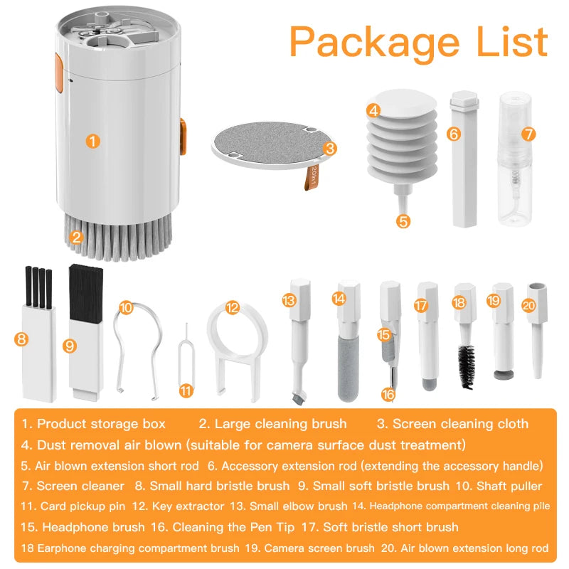 20-in-1 Computer Cleaning Kit - Keyboard Brush, Earphones Cleaning Pen, Screen Cleaning Spray, and More - Essential Cleaning Tools with Keycap Puller