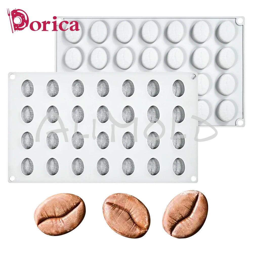28-Hole Coffee Bean Silicone Mold – DIY Chocolate, Pudding, Soap, Candle, and Cake Decoration Bakeware
