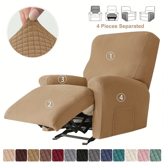 4pcs Recliner Sofa Cover Set - Stretch Spandex Couch Slipcovers with Non-Slip Fit for Armchair & Lazy Chair