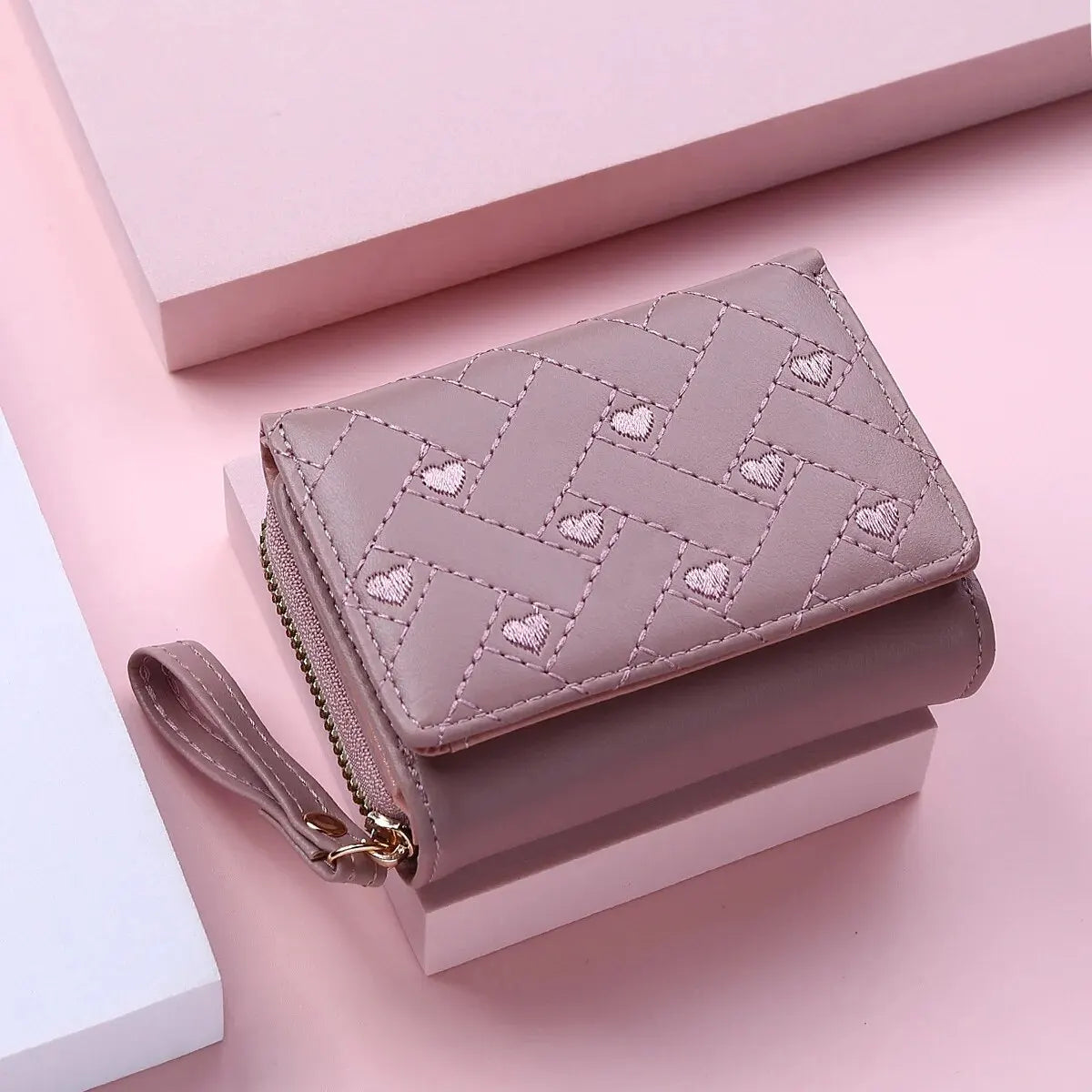 Women's Embroidered Love Zero Wallet - Large Capacity, Zipper and Buckle Closure, Fashionable Card Holder