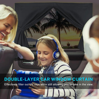 2PCS Dual-Layer Car Side Window Sunshade Curtains – Universal Fit Privacy Blackout Mesh UV Sun Shade for SUV, Van & MPV Vehicles