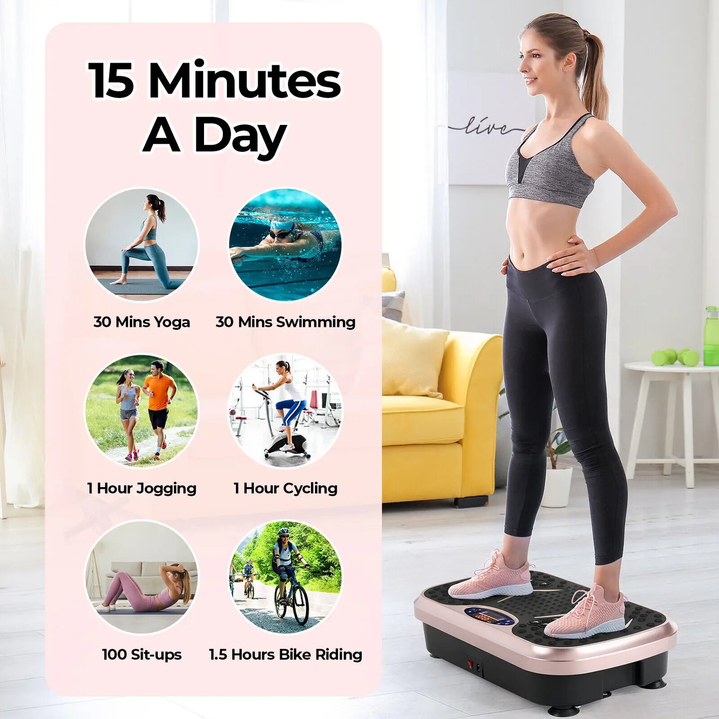Vibration Plate Exercise Machine – Whole Body Fitness Platform with Loop Bands for Home Workout