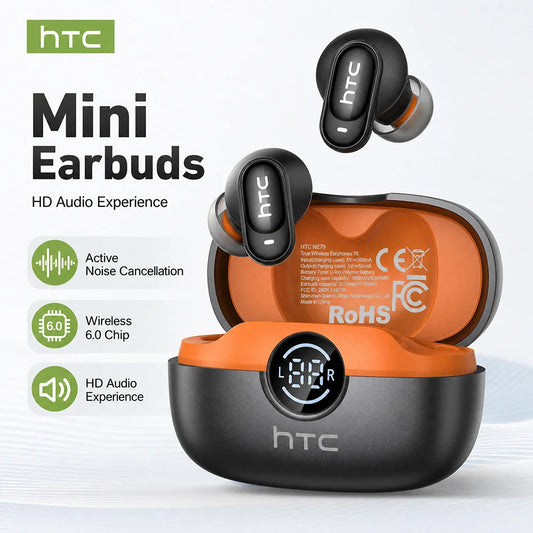 HTC NE79 TWS Bluetooth Earbuds - AI Translator Wireless Headphones with Noise Cancellation