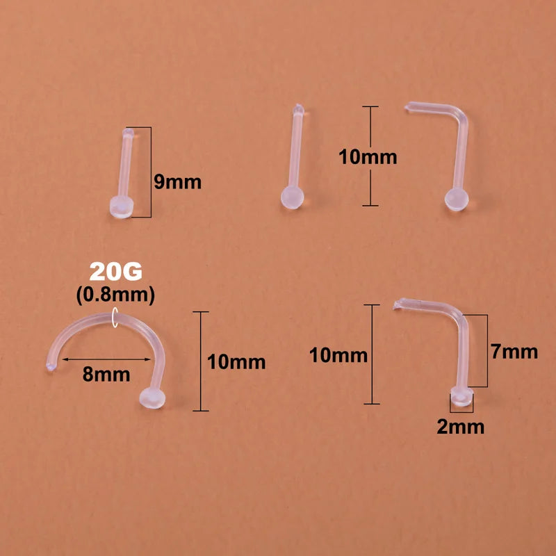 Clear Acrylic Nose Ring Stud: Transparent Invisible Straight Nostril Piercing Retainer - Prevent Allergy Body Jewelry (10-100pcs)
