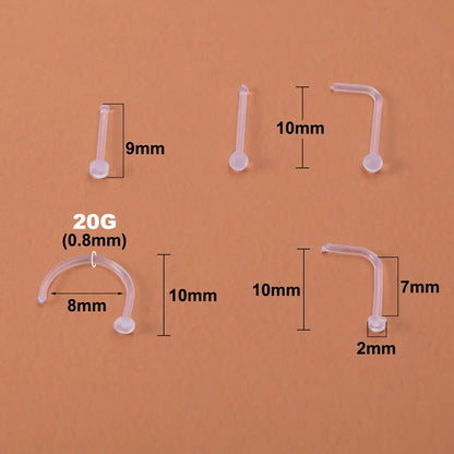 Clear Acrylic Nose Ring Stud: Transparent Invisible Straight Nostril Piercing Retainer - Prevent Allergy Body Jewelry (10-100pcs)